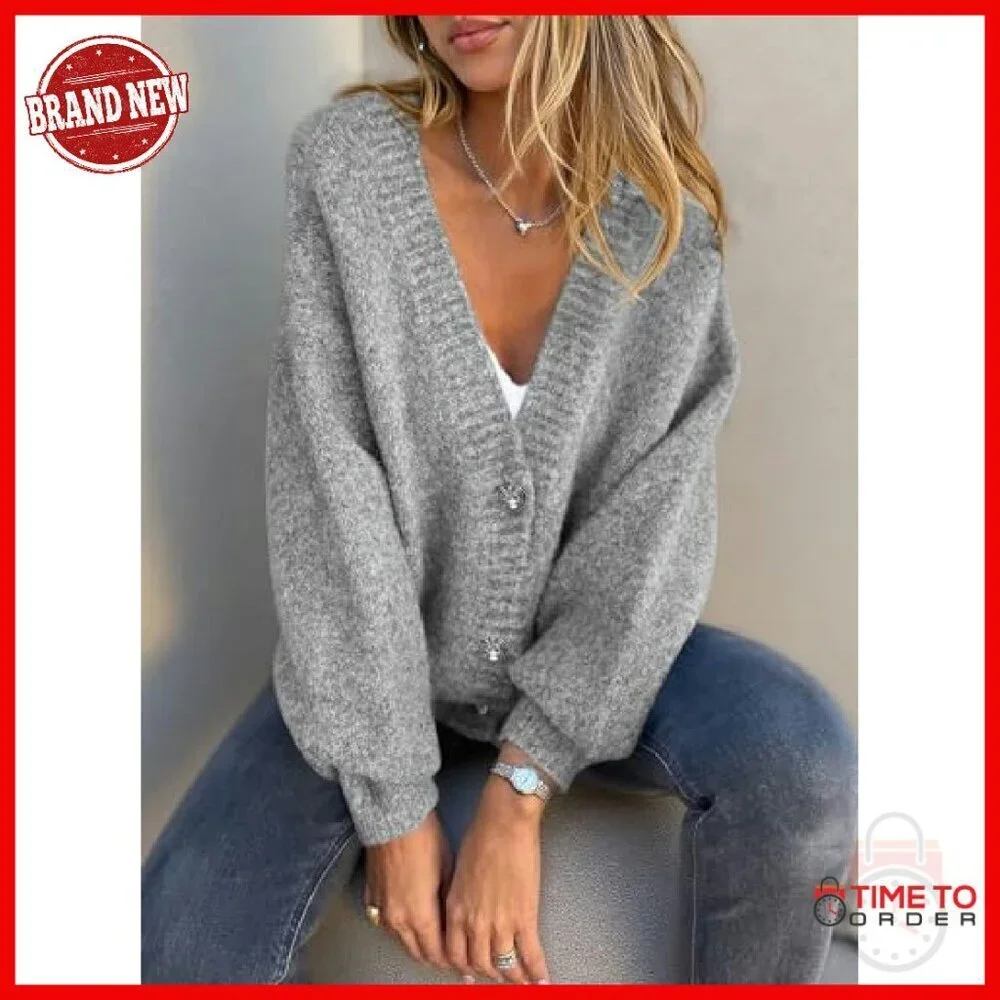 Oversized Chunky Knit Cardigan Sweater Women's Long Sleeve Button Down